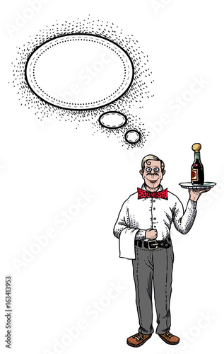 Cartoon image of waiter. An artistic freehand picture.