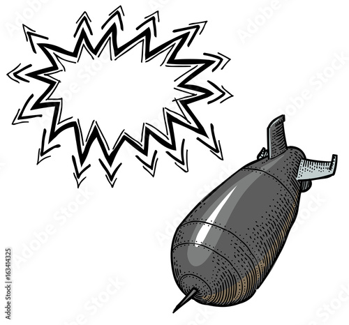 Cartoon image of falling bomb. An artistic freehand picture.