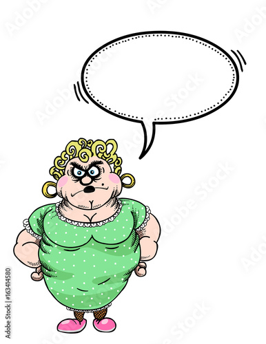 Cartoon image of annoyed woman. An artistic freehand picture.