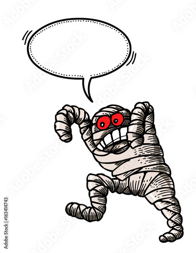 Cartoon image of bandaged mummy. An artistic freehand picture.