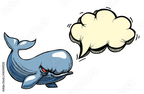 Cartoon image of angry whale. An artistic freehand picture.