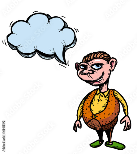 Cartoon image of grinning man. An artistic freehand picture.