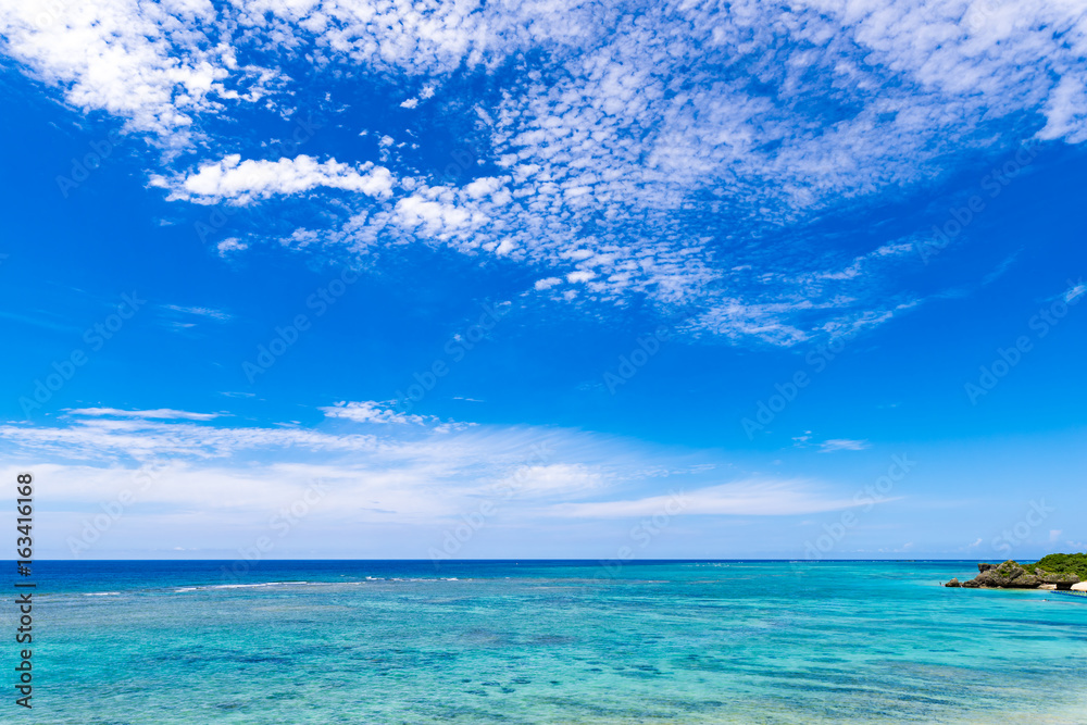 Sea, blue sky, landscape. Okinawa, Japan, Asia.
