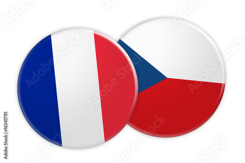 News Concept: France Flag Button On Czech Republic Flag Button, 3d illustration on white background