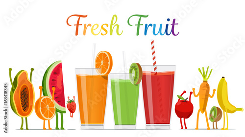 Fresh juice from alive fruit. Funny healthy concept object.