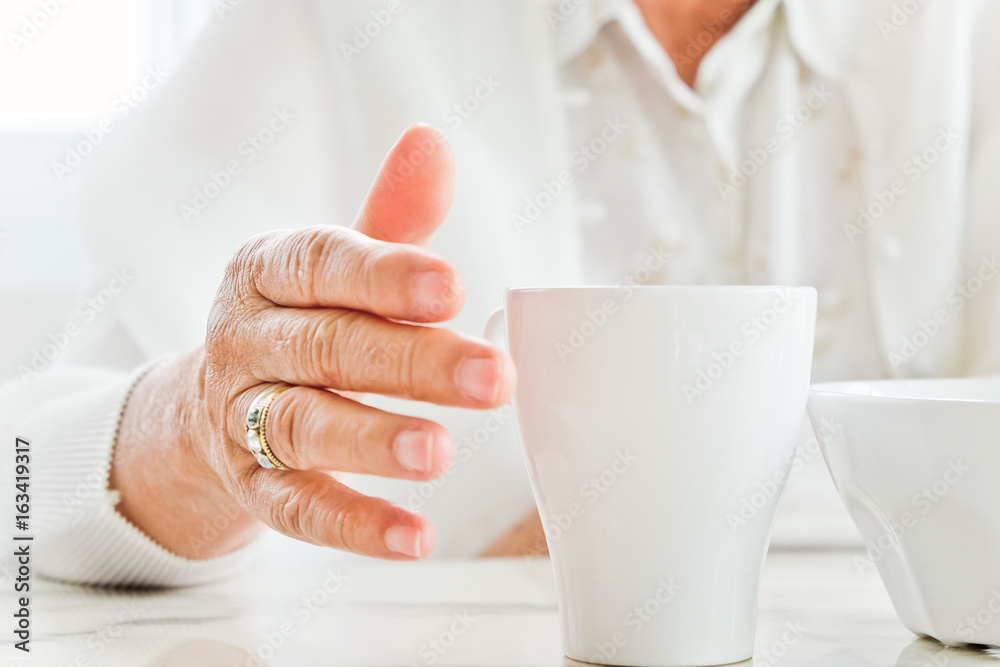 part of senior woman with breakfast, Senior healthy eating part of senior woman with breakfast, Senior healthy eating