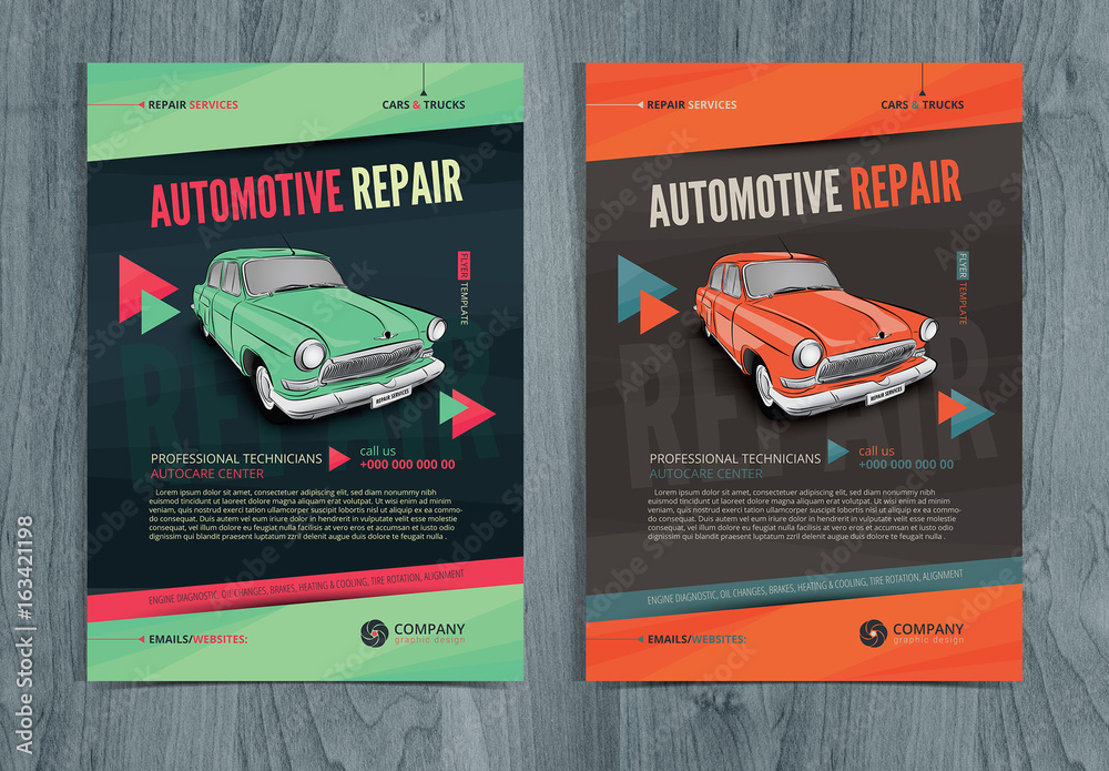 Colorful Automotive Repair Flyer Layout Stock Template | Adobe Stock