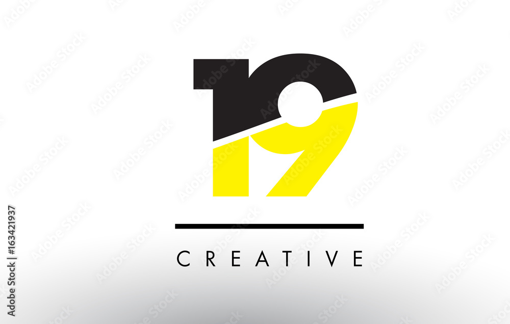 19 Black and Yellow Number Logo Design. - obrazy, fototapety, plakaty 