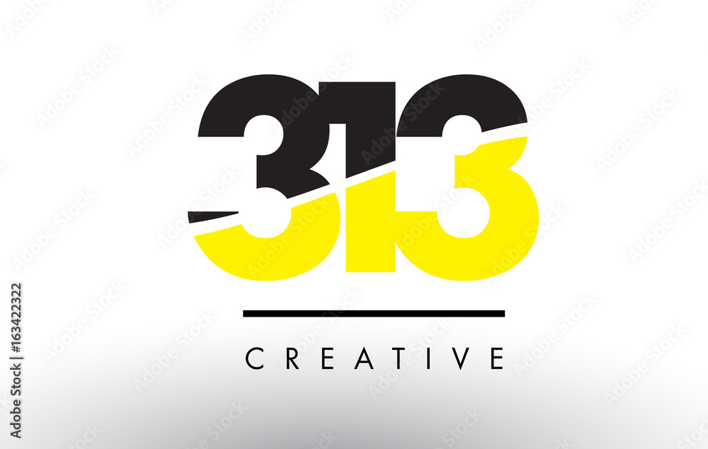 313 Black and Yellow Number Logo Design.
