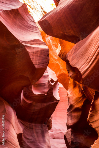 picturesque underground cave. Lower Antelope Canyon. Red weathered sandstone