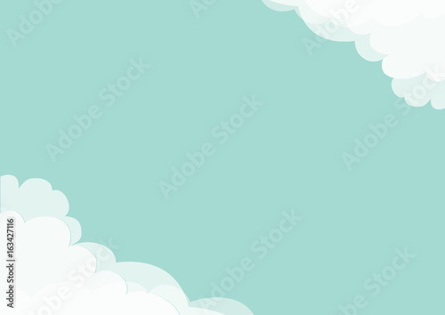 White cloud in corners frame template. Blue sky. Fluffy cloudshape. Cloudy weather. Flat design. Background. Isolated