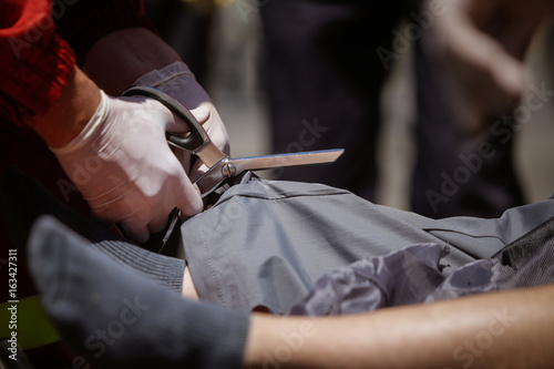 Paramedics rescue the victim of a drill car crash