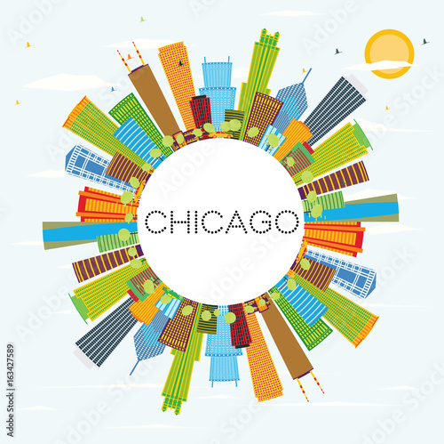 Chicago Skyline with Color Buildings and Copy Space.