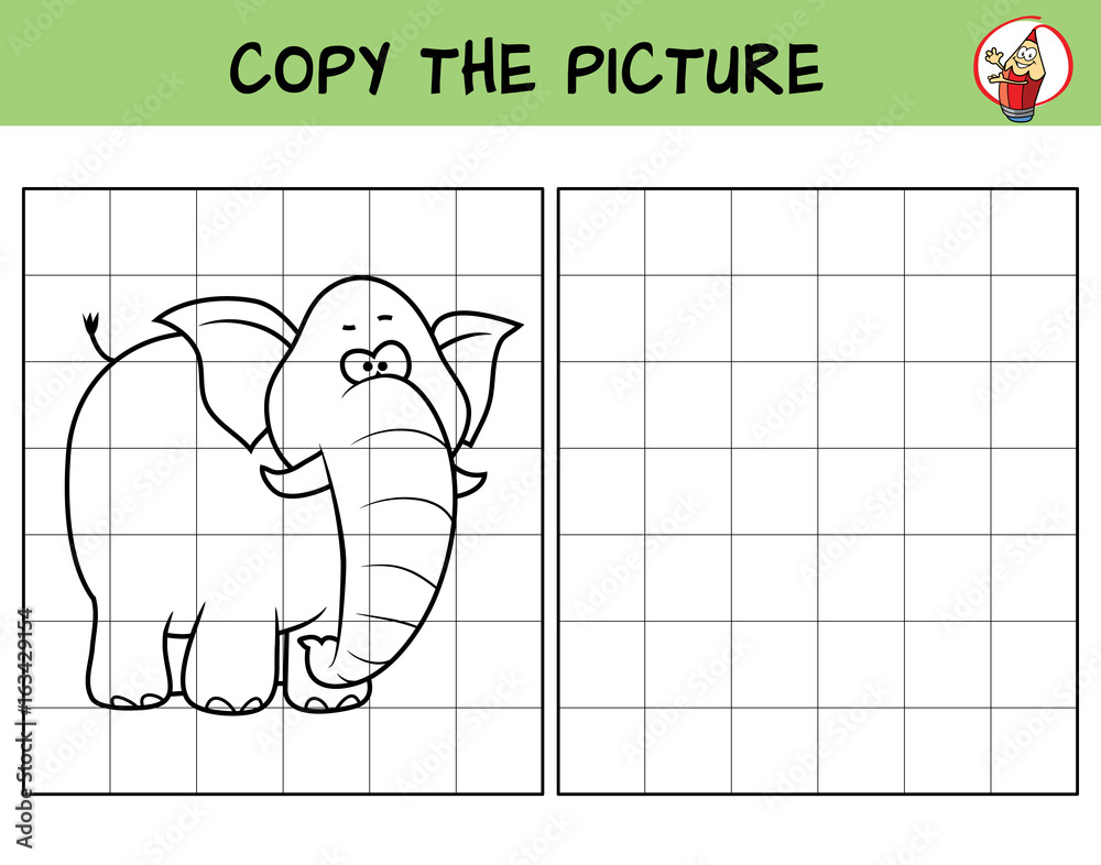 Naklejka premium Zabawny słoń. Skopiuj zdjęcie. Kolorowanka. Gra edukacyjna dla dzieci. Ilustracja kreskówka wektor