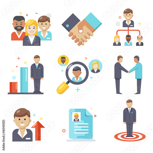 Human management icons, flat design