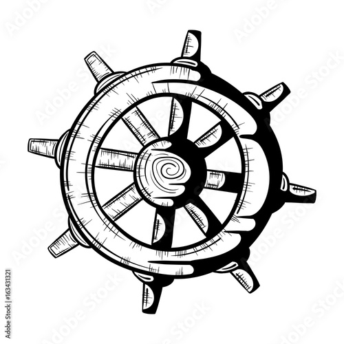 Marine handwheel in doodle style, hand drawn