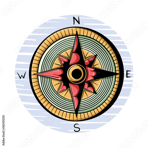 Compass in doodle style, hand drawn