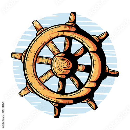 Marine handwheel in doodle style, hand drawn