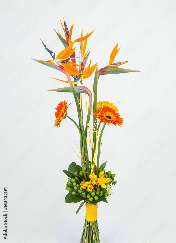 bouquet of spring flowers on white background 