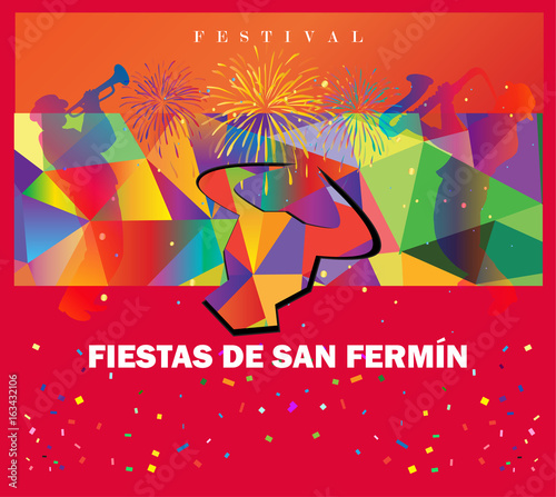 Spain fiestas or festivals abstract poster. Spanish San Fermin Festivals. Pamplona fiesta famous celebration, invitation. Vector banner