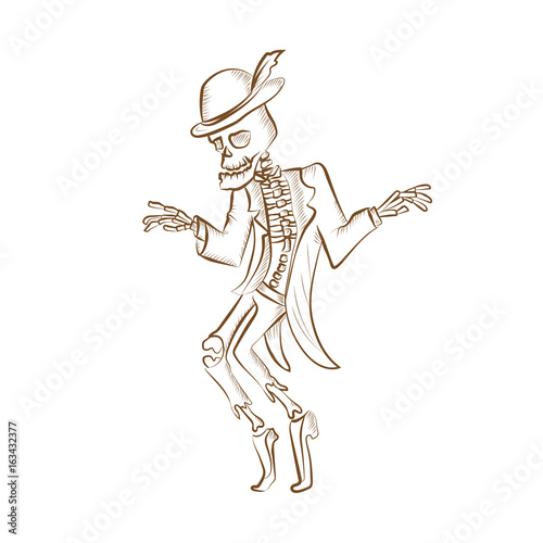 Dancing corpse. Hand drawn illustration, sketch style.