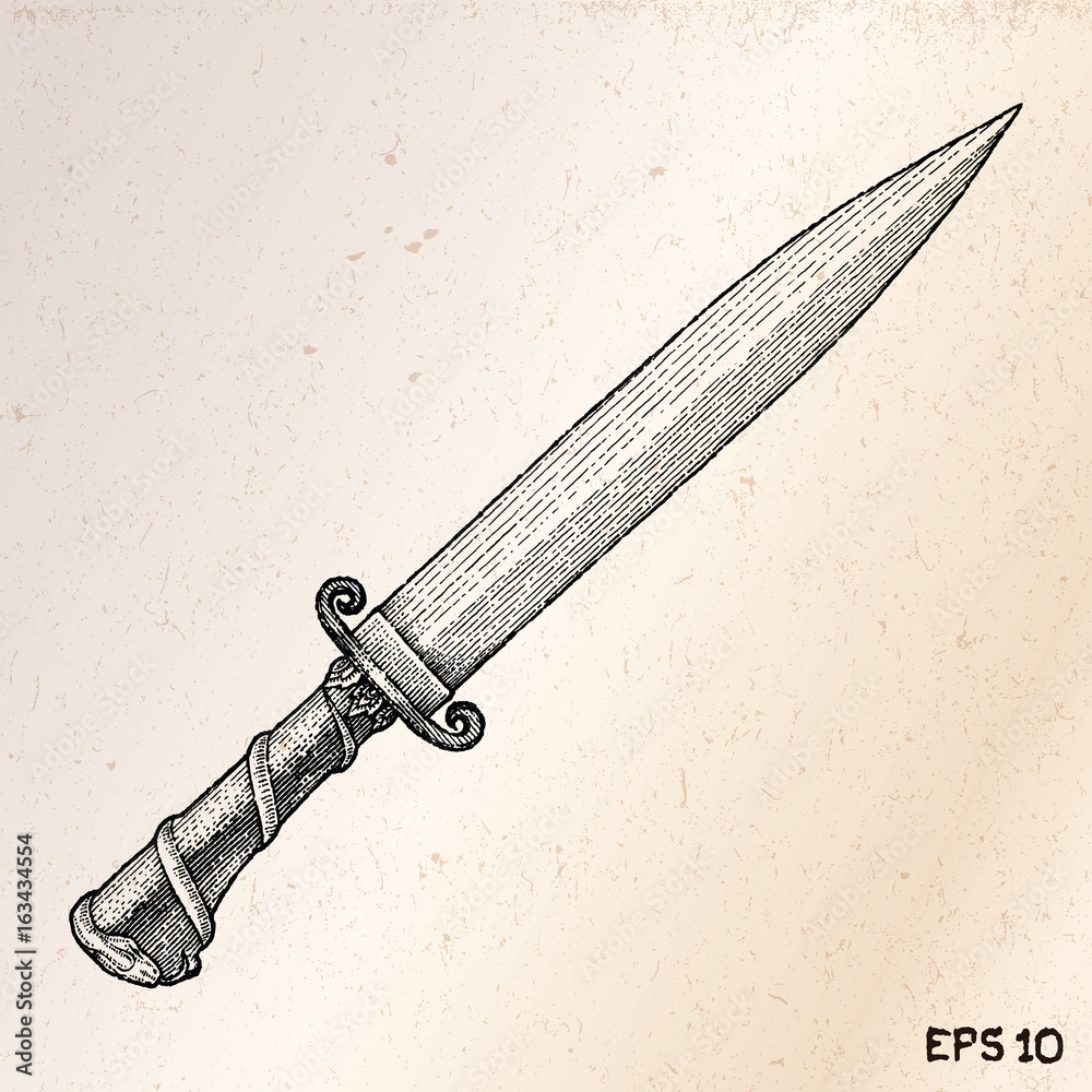 Vintage knife hand drawing engraving illustration Stock Vector Adobe