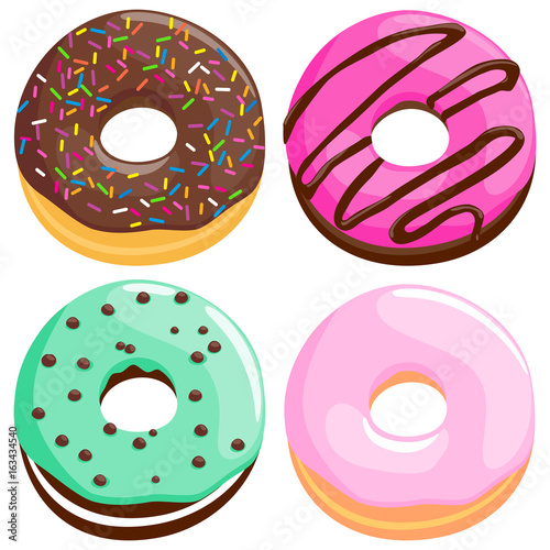 Colorful glazed donuts. Vector illustration collection