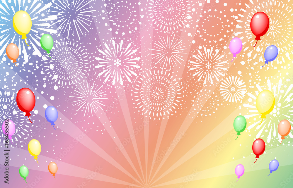 花火 風船 レインボー背景 Stock Vector Adobe Stock 花火 風船 レインボー背景 Stock Vector Adobe Stock