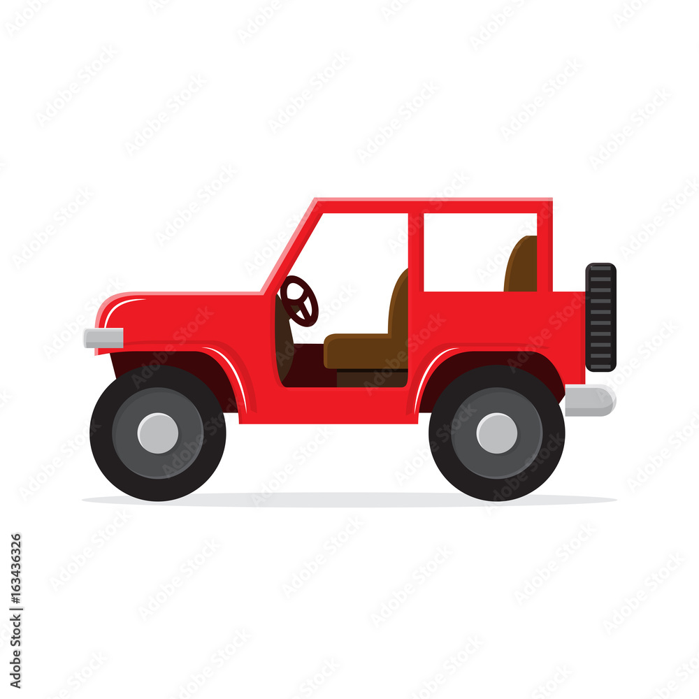 Red jeep isolated on white