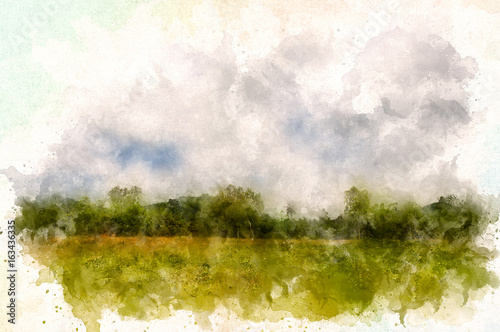 Countryside landscape with water color effect