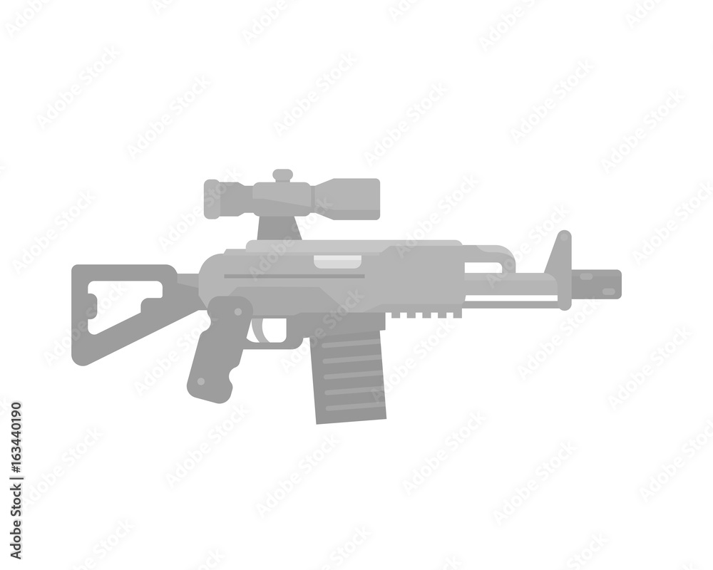 assault rifle icon, gun, firearm with optical sight, flat style