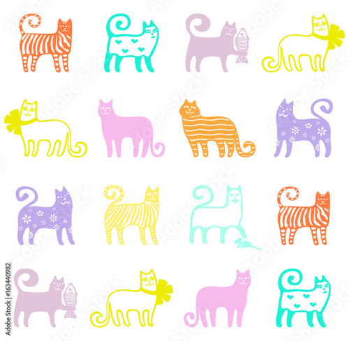seamless cute cat pattern illustration