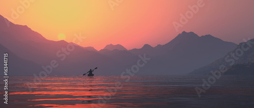 Εκτύπωση καμβά Landscape orientation, single kayaker on a lake