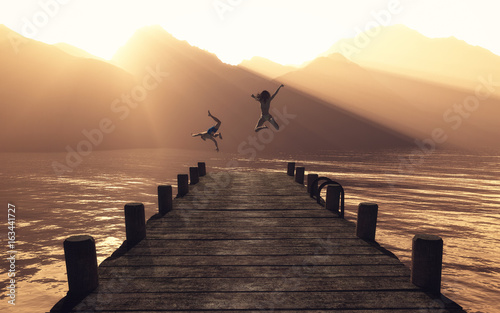Young couple jumping