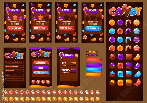 Sweet, glossy and fun, Candy and Chocolate,, bubble shooter, match 3, arcade, mobile game asset