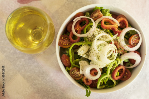 Greek salad and white wine