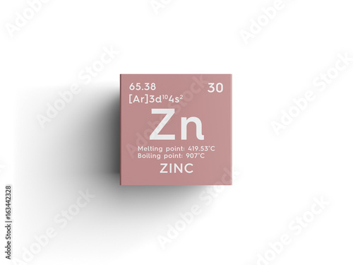 Zinc. Transition metals. Chemical Element of Mendeleev's Periodic Table. Zinc in square cube creative concept. photo