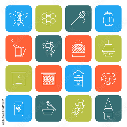 Beekeeping Thin Line Icons Set. Vector