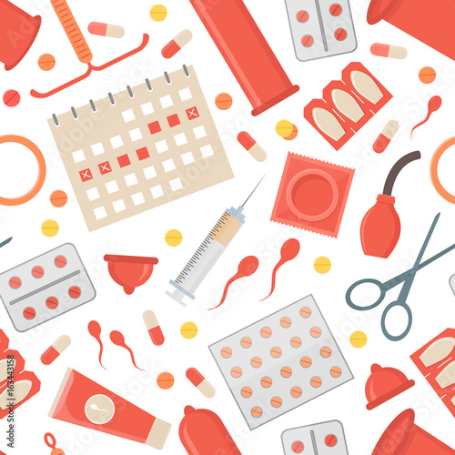 Cartoon Contraception Method Background Pattern. Vector