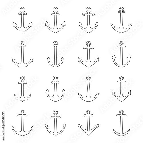 Fotografia, Obraz Set of anchors, vector illustration