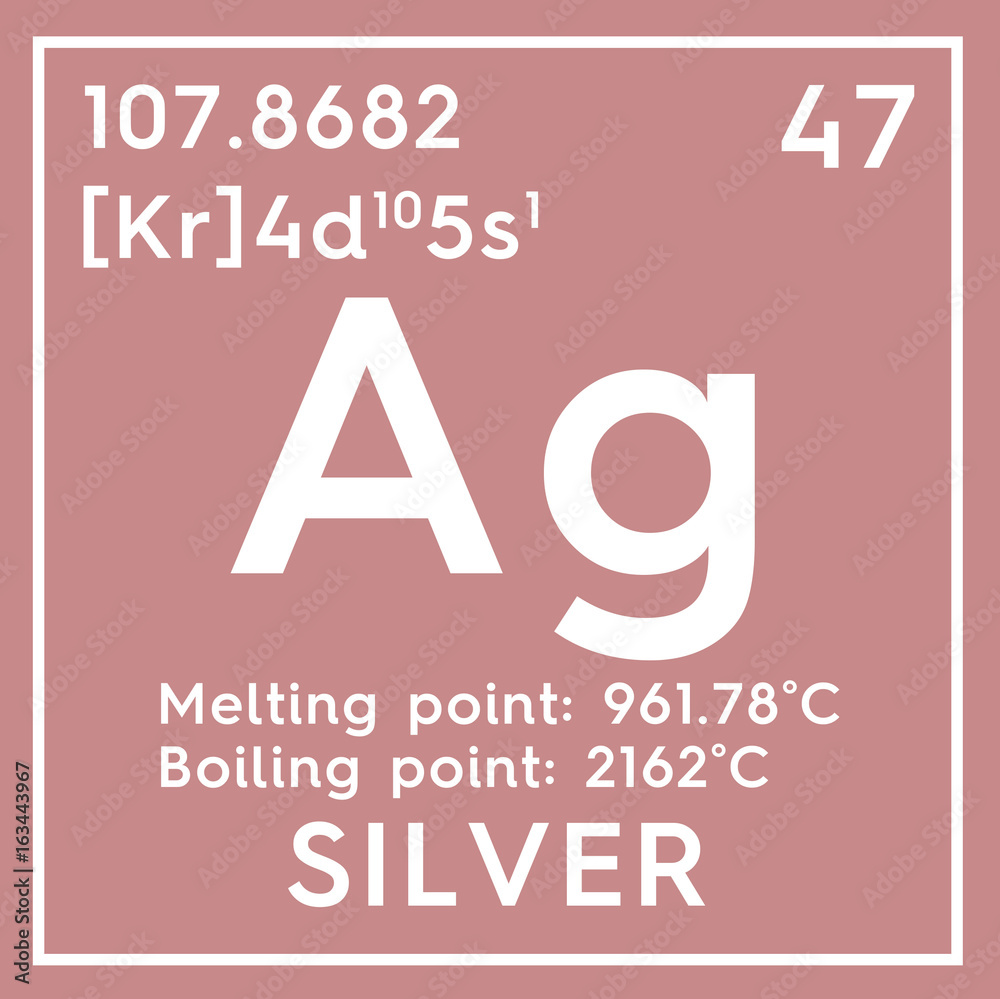 Silver. Transition metals. Chemical Element of Mendeleev's Periodic Table.  Silver in square cube creative concept. Stock-Foto | Adobe Stock
