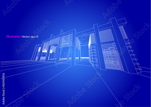 architecture abstract, 3d illustration, building structure vector