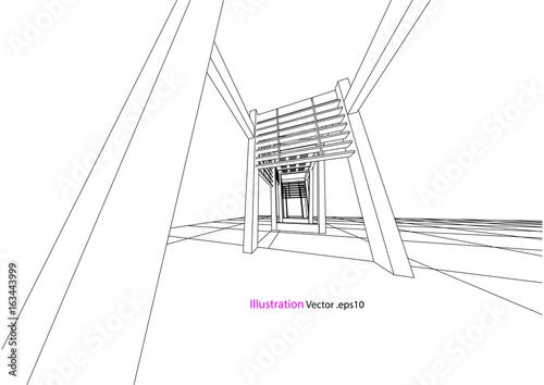 architecture abstract, 3d illustration, building structure vector