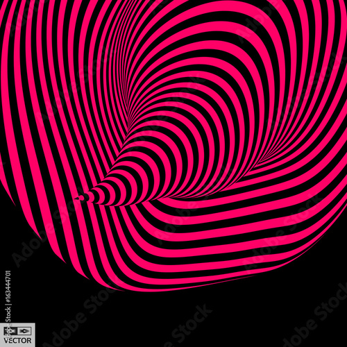 Tunnel. Optical illusion. Abstract striped background. 3D vector illustration.