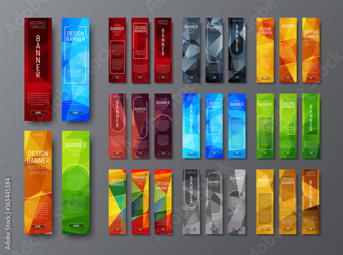 Templates of vertical web banners with a polygonal color background photo