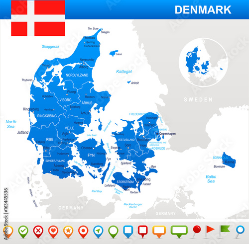 Denmark - map and flag illustration