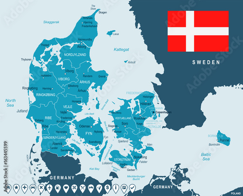 Denmark - map and flag illustration
