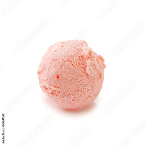 Single Strawberry ice ball on white background