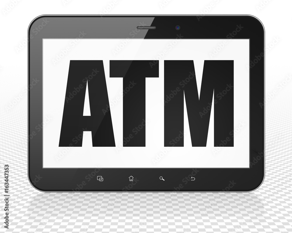 Currency concept: Tablet Pc Computer with ATM on display Currency concept: Tablet Pc Computer with ATM on display