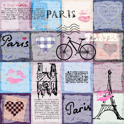 Plakat retro wzór kolaż francja rower